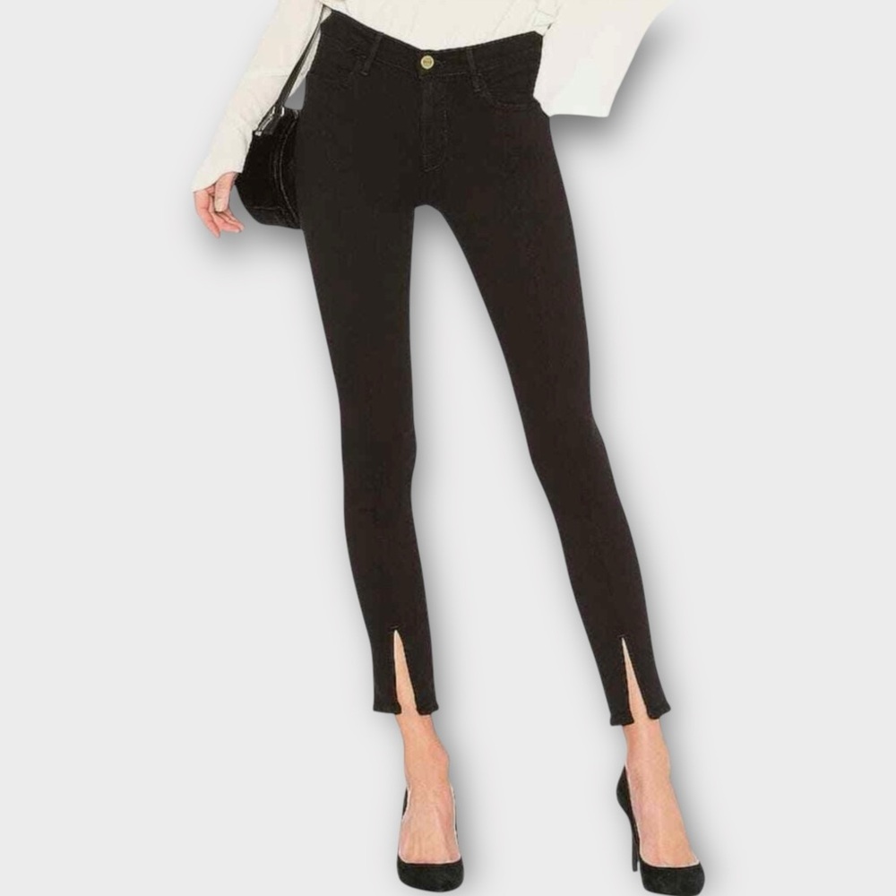 FRAME Denim Le High Skinny Front Split Black 28 Film Noir Wash Front Slit Hem - Picture 15 of 15